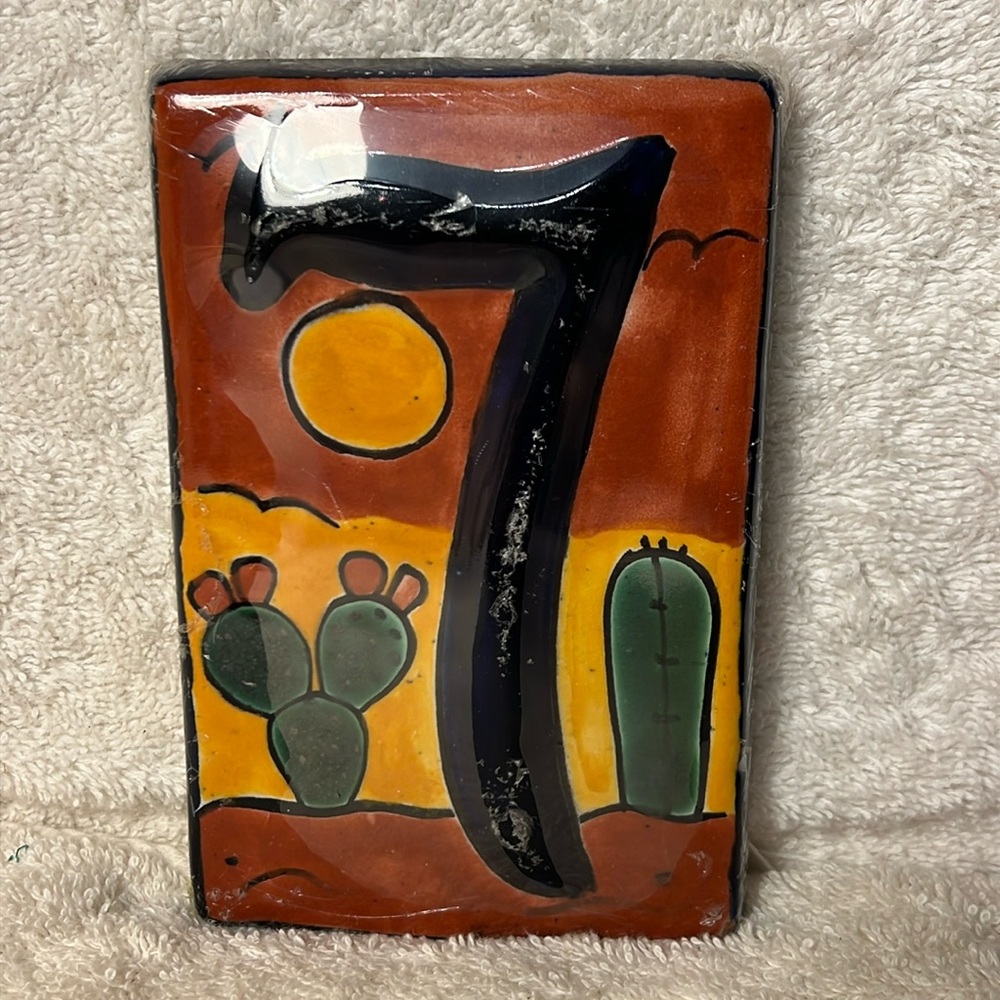 Talavera Style Address Tile House #7 Mexico Decor Cactus Flower New ***READ***
